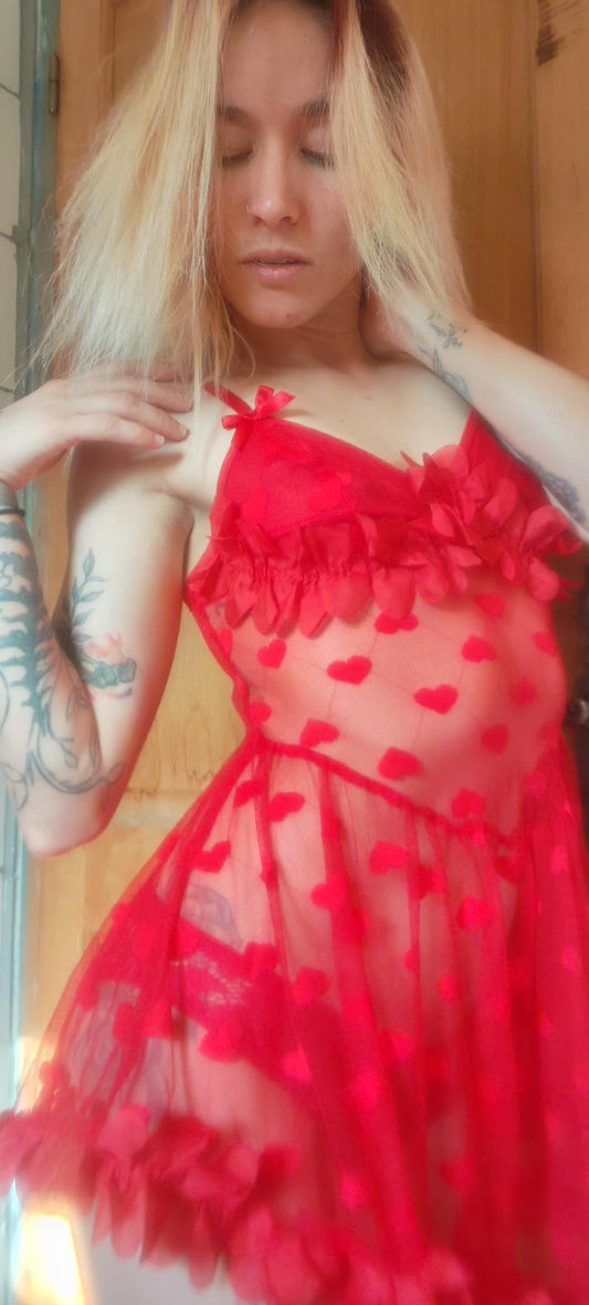 Valentina - Robe de Nuit Romantique en Tulle Rouge