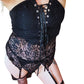 Elisabeth - Schwarzes Spitzenkorsett - Tanga - Strumpfhalter - Netzstrümpfe