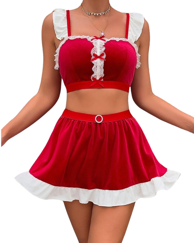 Céleste - Refined Red Velvet Outfit