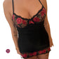 Leticia – Schwarzes Nachthemd mit rosa Stickerei