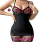 Leticia – Schwarzes Nachthemd mit rosa Stickerei