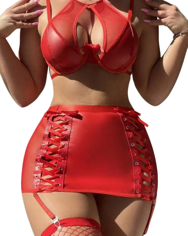 Electra - Red Faux Leather Outfit