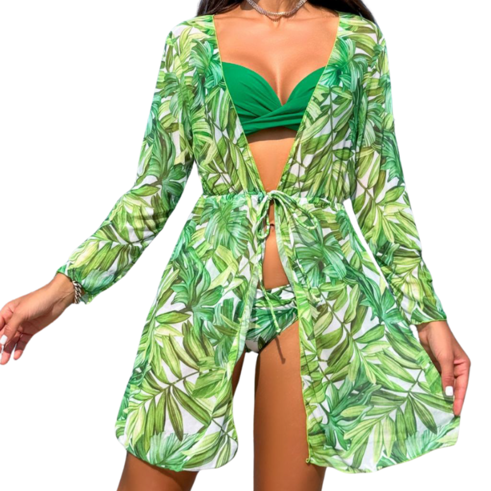 Naïma -Ensemble Naïma – Kimono tropical + Bikini vert 2 pièces