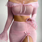 Bella - Rosa Langarm-Top-Set - Tanga - Langer Rock