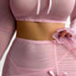 Bella - Rosa Langarm-Top-Set - Tanga - Langer Rock