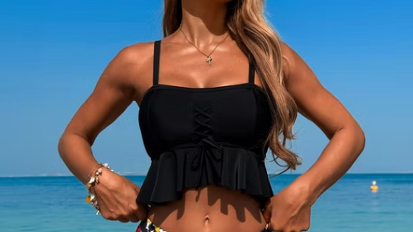 Calypso - Black Bustier Swimsuit Floral Briefs