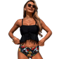 Calypso - Black Bustier Swimsuit Floral Briefs