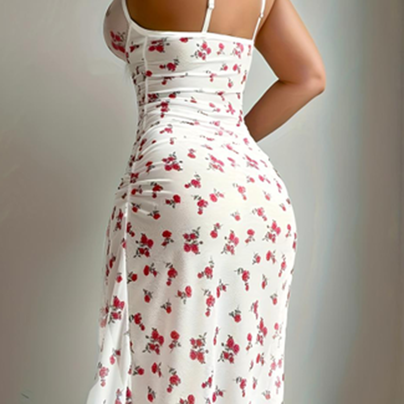 Gabriella - Long white floral nightgown - Thong