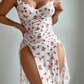 Gabriella - Long white floral nightgown - Thong
