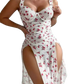 Gabriella - Long white floral nightgown - Thong