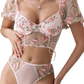 Julia - Bra Set with Sleeves
 - String - Pink Embroidered Butterflies