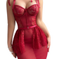Robe lingerie longue rouge en dentelle avec armatures