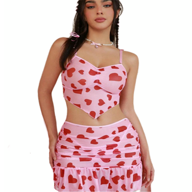 Cherry - Romantischer rosa Pyjama mit roten Herzen